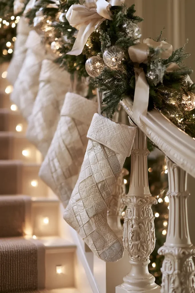 Gold and Cream Quilted Christmas Stockings