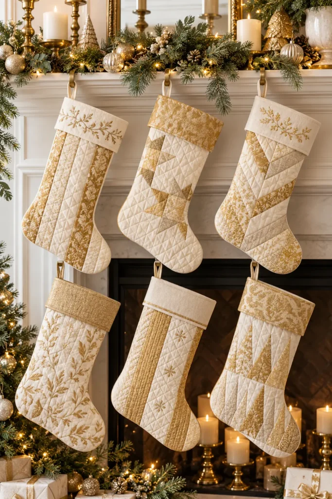 Gold and Cream Quilted Christmas Stockings
