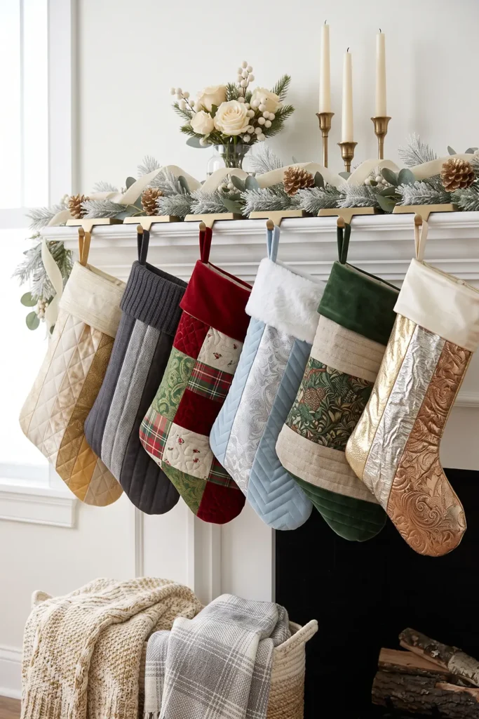 Gold and Cream Quilted Christmas Stockings
