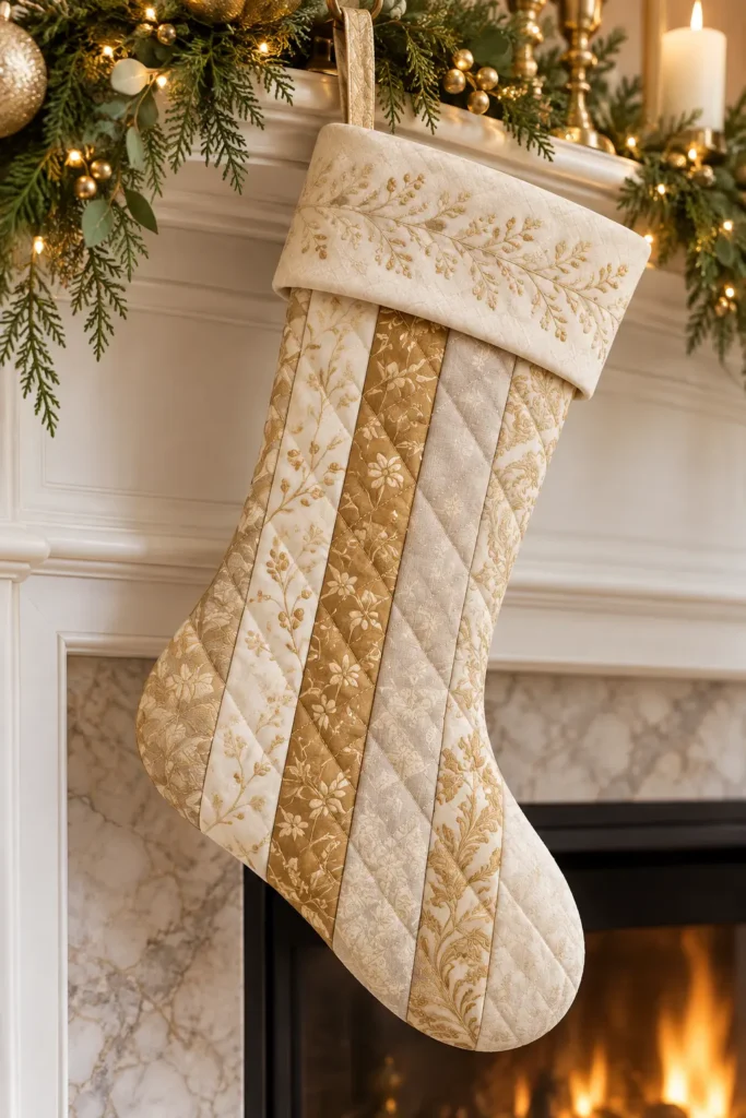 Gold and Cream Quilted Christmas Stockings