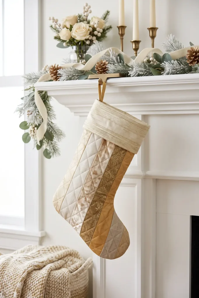 Gold and Cream Quilted Christmas Stockings