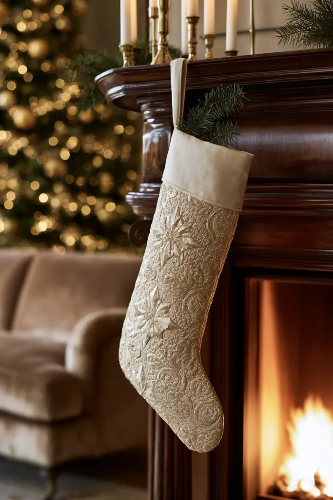 Gold and Cream Quilted Christmas Stockings