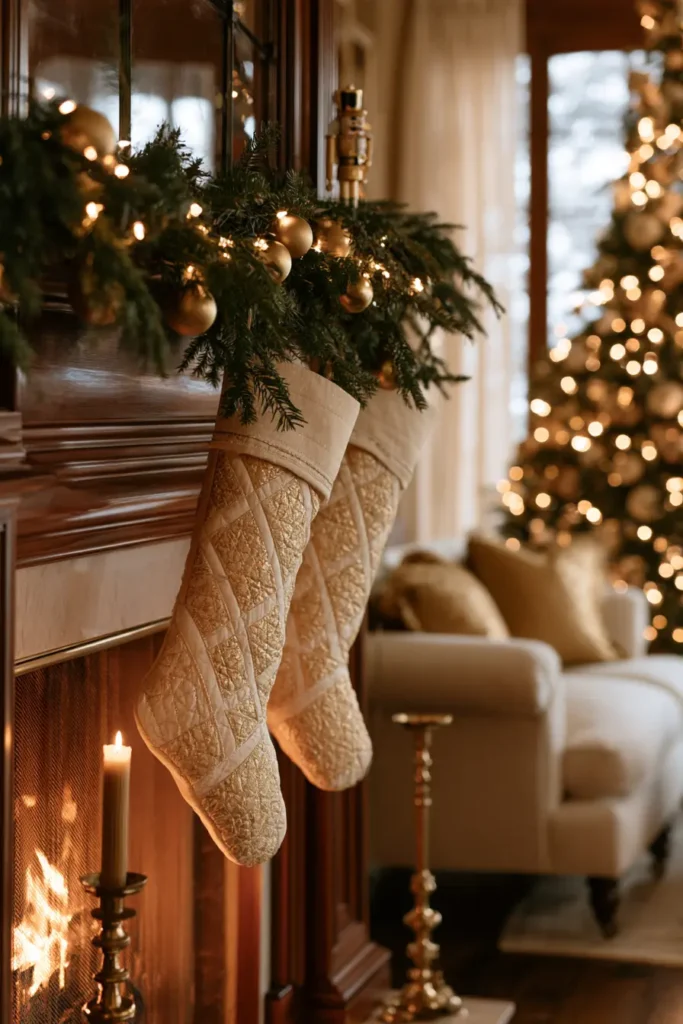 Gold and Cream Quilted Christmas Stockings