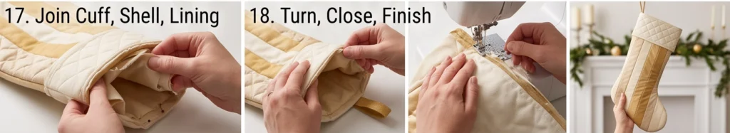 Gold and Cream Quilted Christmas Stockings