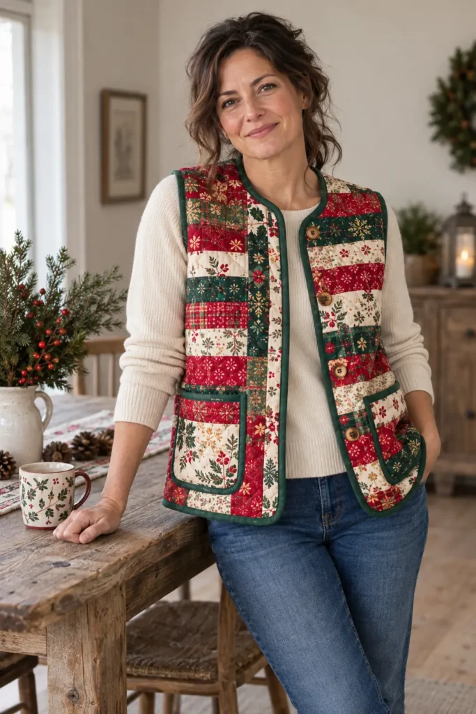 Jelly Roll Christmas Quilted Vest