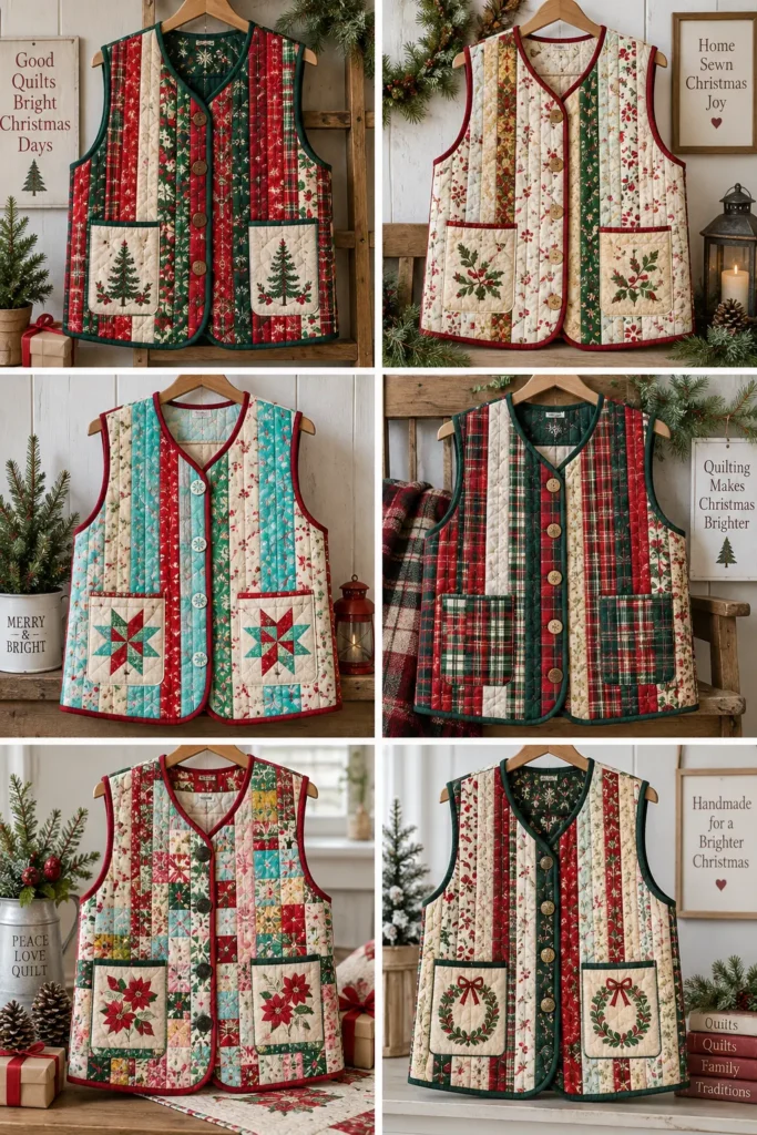 Jelly Roll Christmas Quilted Vest