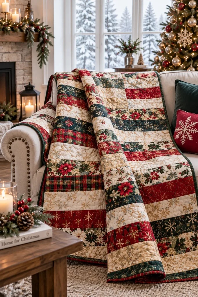 Jelly Roll Christmas Throw Quilt