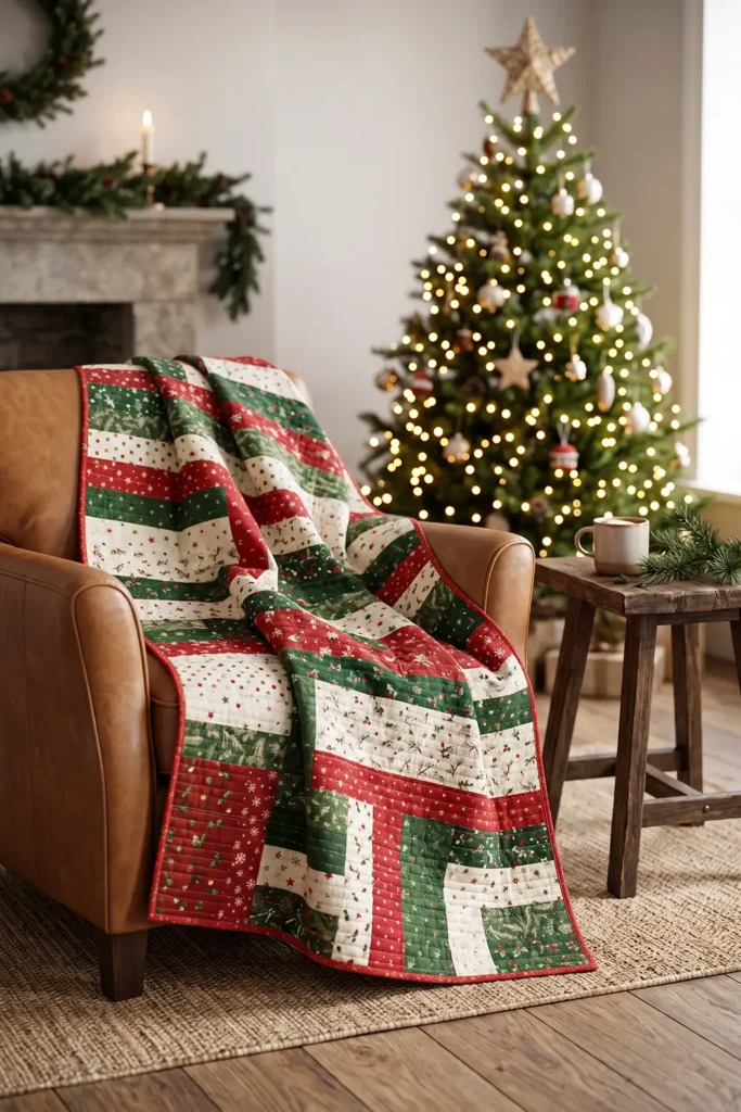 Jelly Roll Christmas Throw Quilt