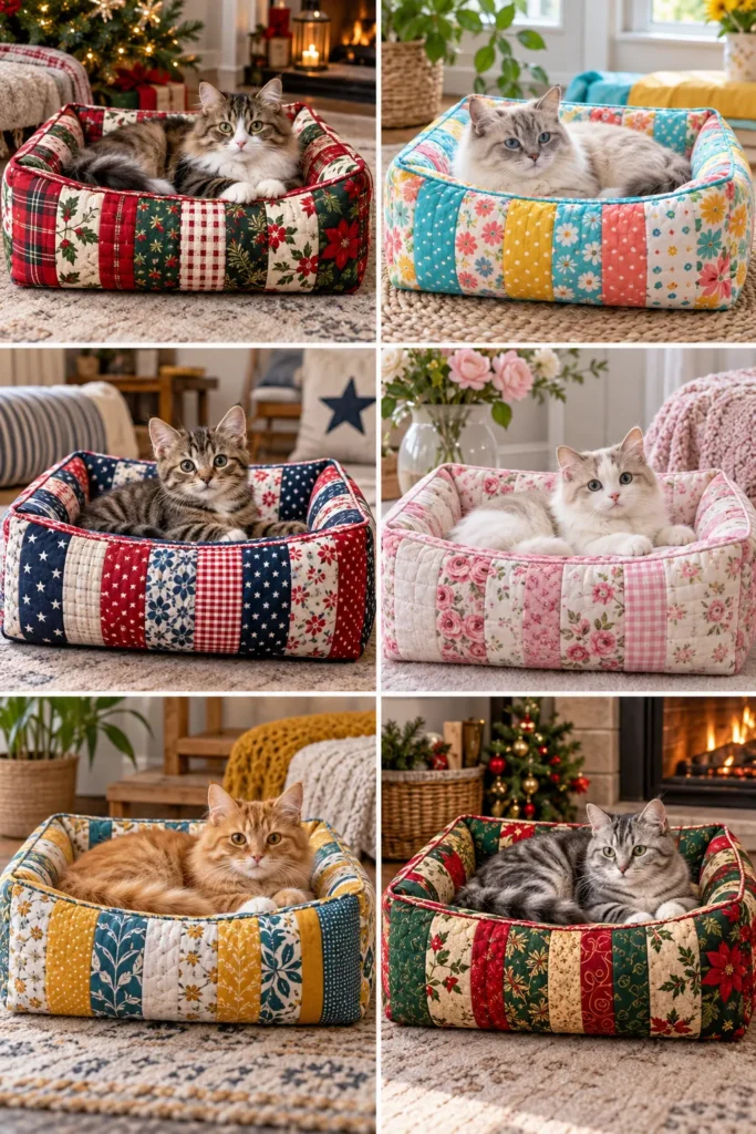 Jelly Roll Quilted Cat Bed