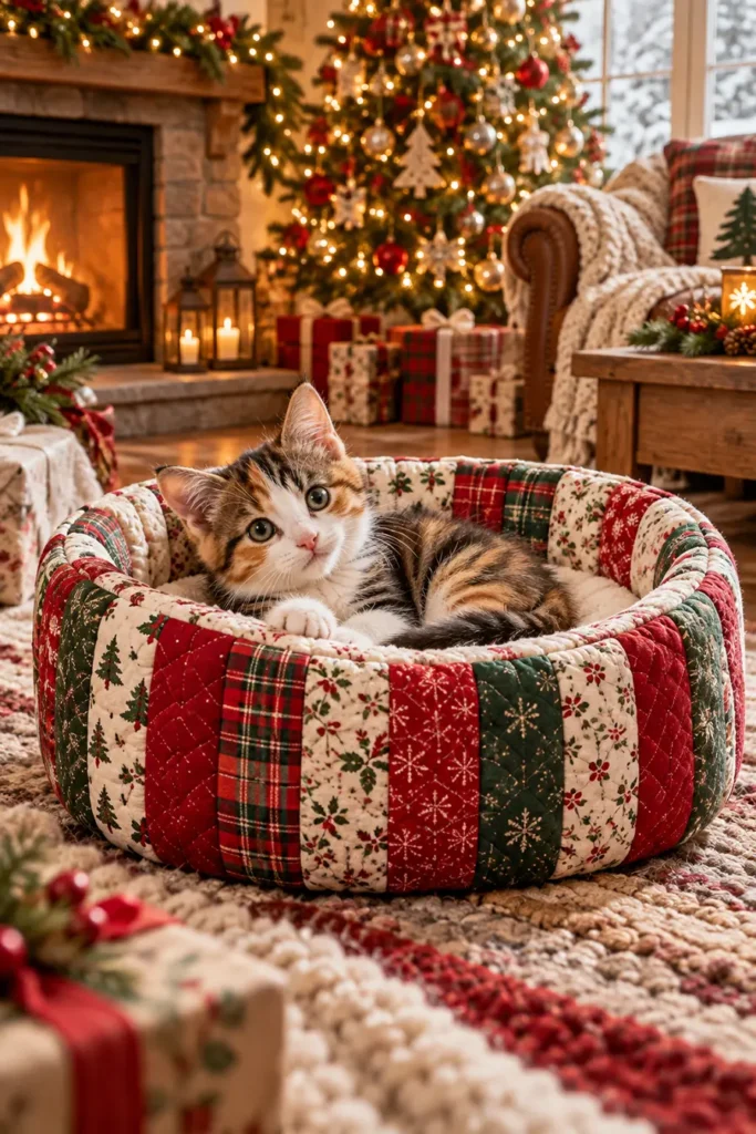 Jelly Roll Quilted Cat Bed