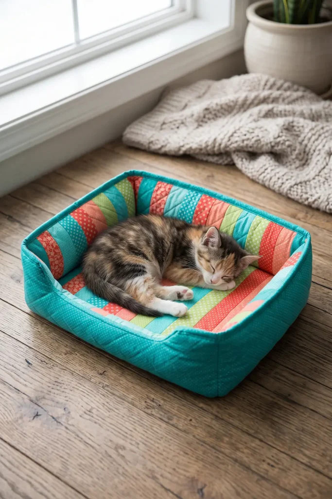 Jelly Roll Quilted Cat Bed