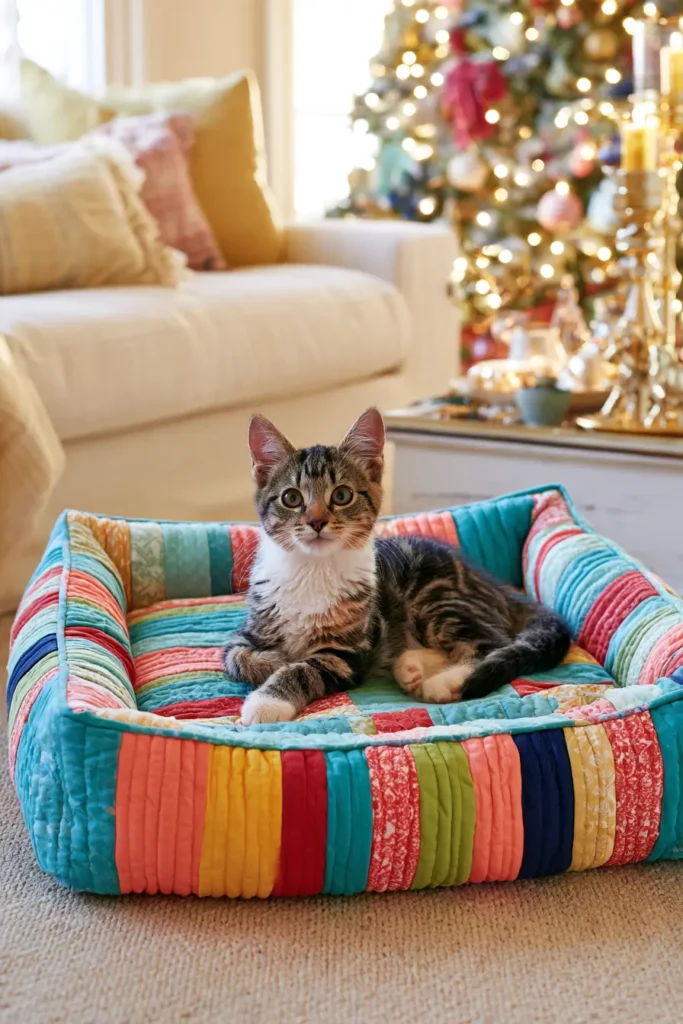 Jelly Roll Quilted Cat Bed
