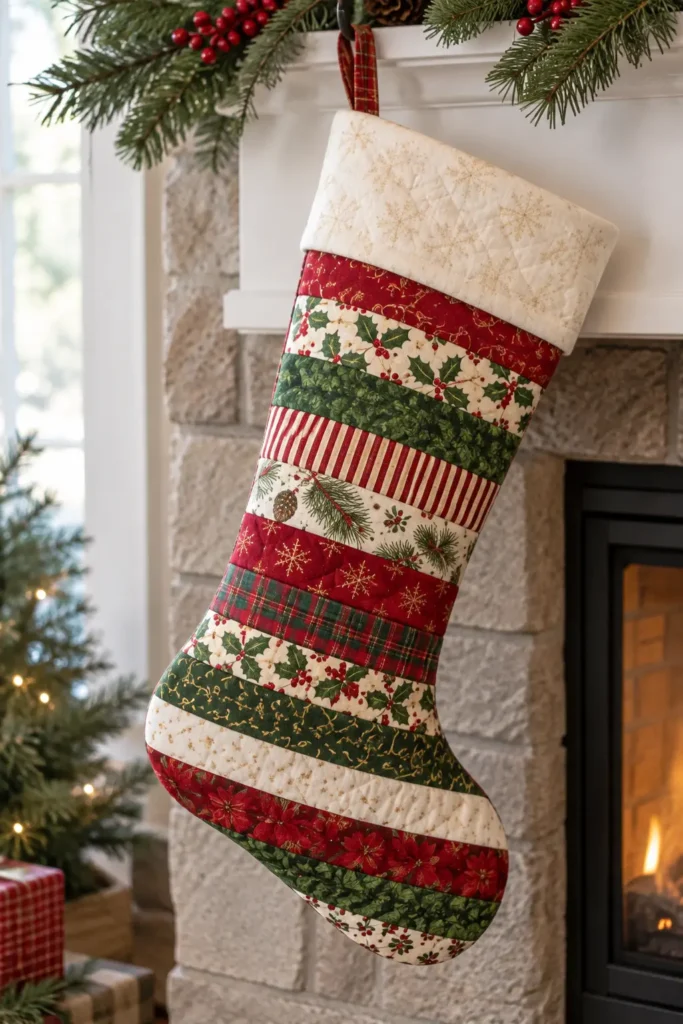 Jelly Roll Quilted Christmas Stocking