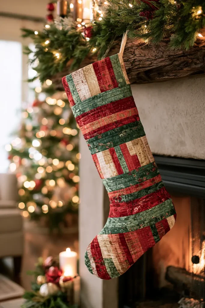 Jelly Roll Quilted Christmas Stocking