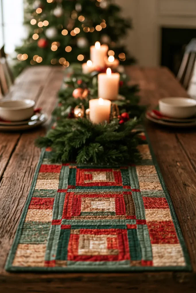 Log Cabin Christmas Table Runner