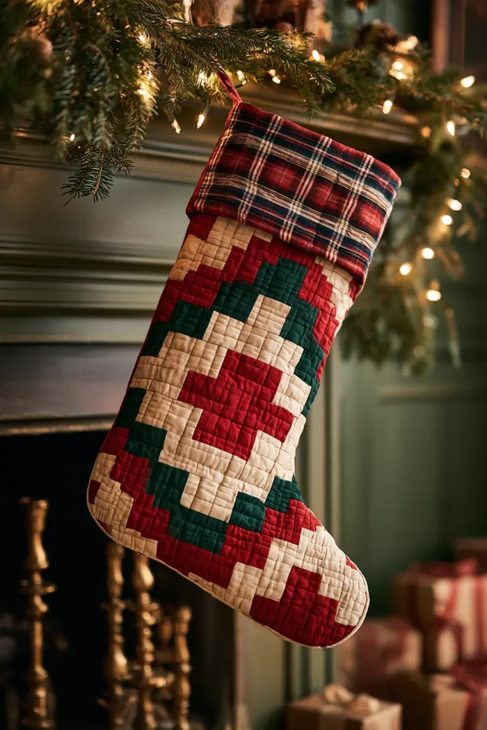 Log Cabin Quilted Christmas Stocking