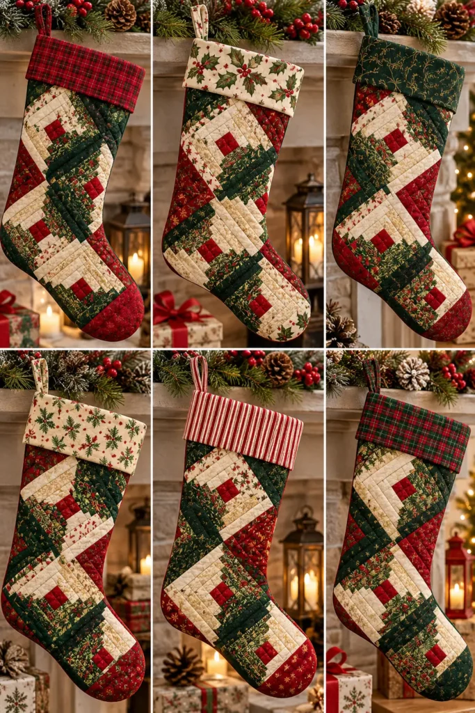 Log Cabin Quilted Christmas Stocking