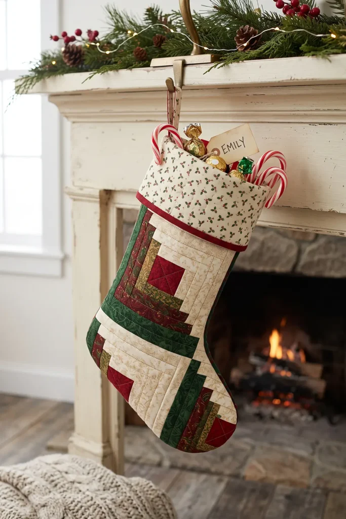 Log Cabin Quilted Christmas Stocking