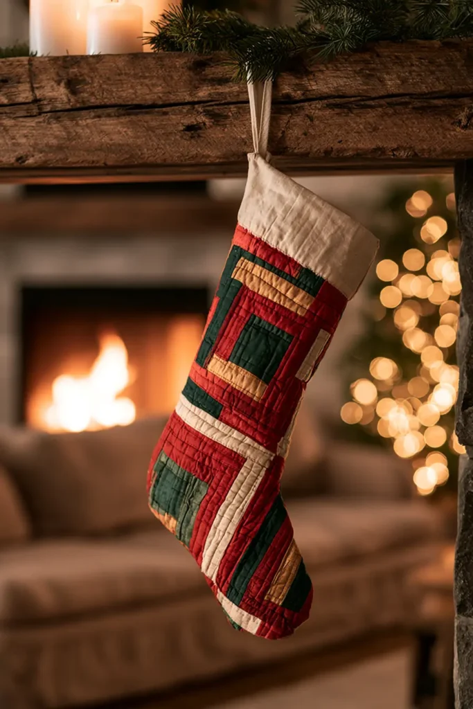 Log Cabin Quilted Christmas Stocking