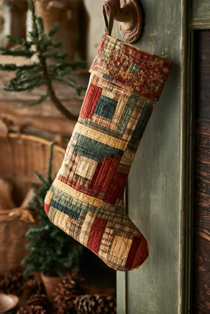 Log Cabin Quilted Christmas Stocking
