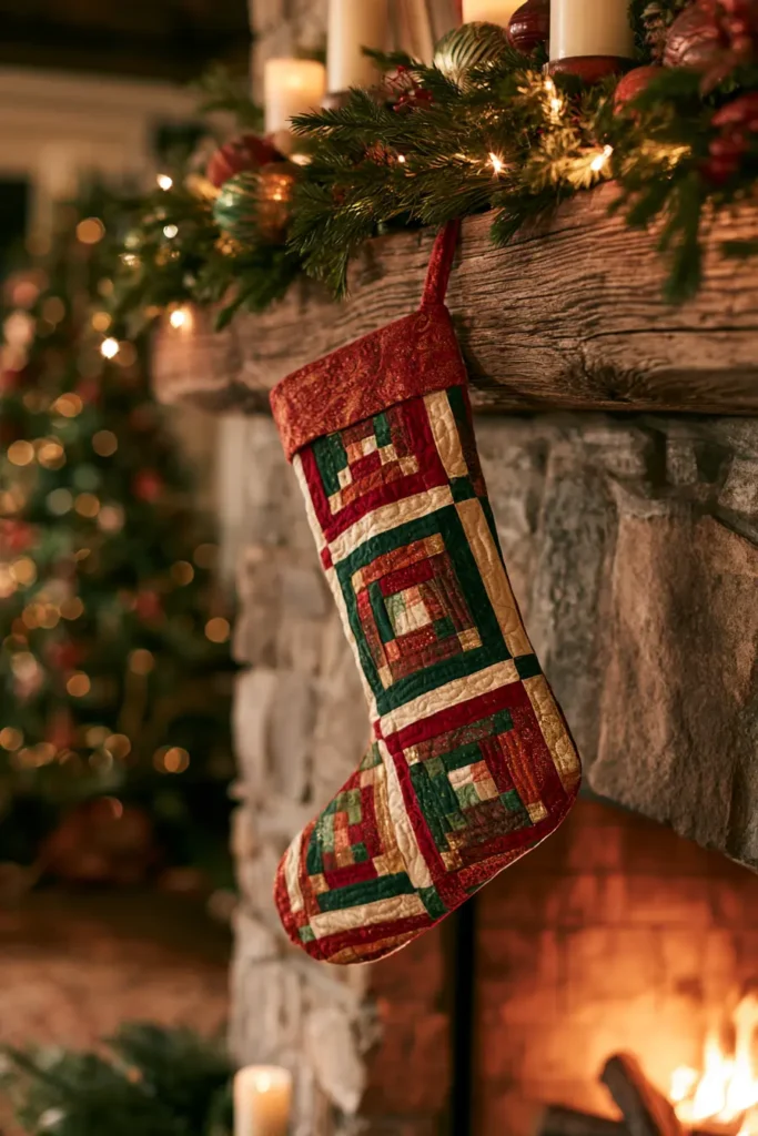 Log Cabin Quilted Christmas Stocking