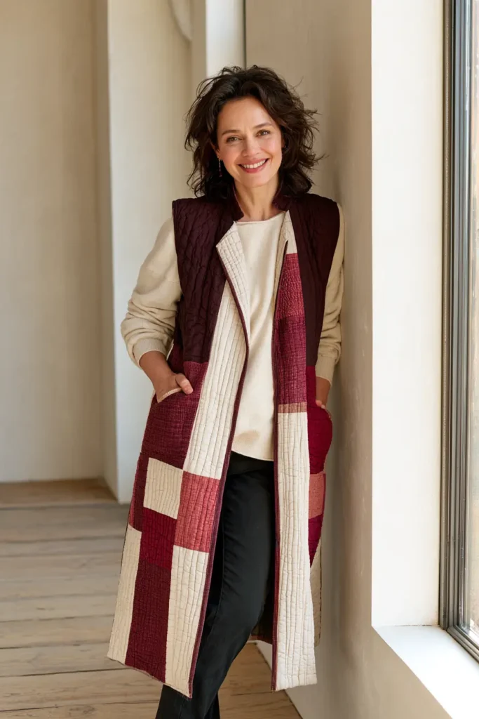 Longline Christmas Quilted Duster Vest