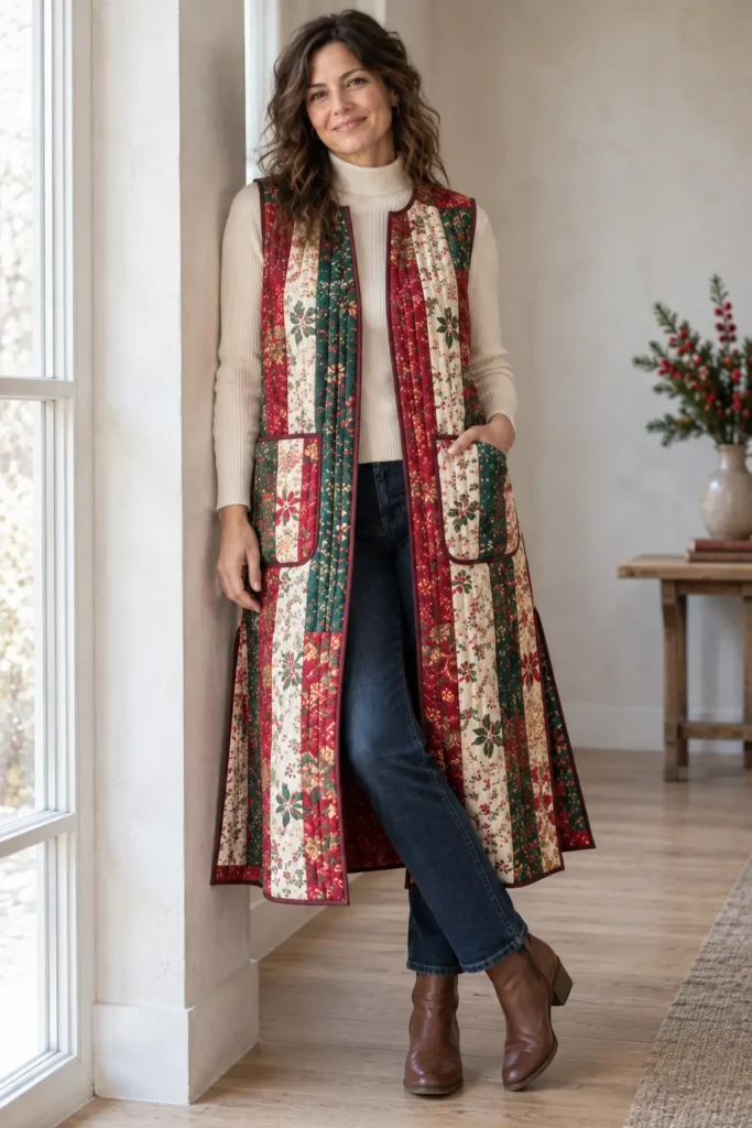 Longline Christmas Quilted Duster Vest
