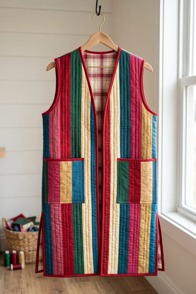 Longline Christmas Quilted Duster Vest