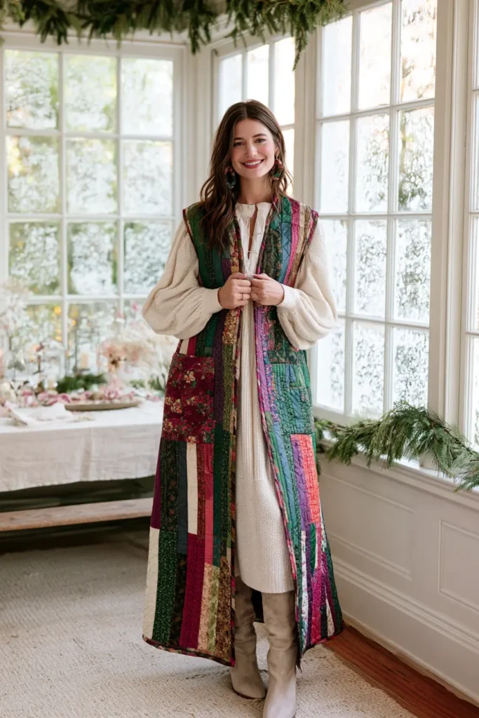 Longline Christmas Quilted Duster Vest
