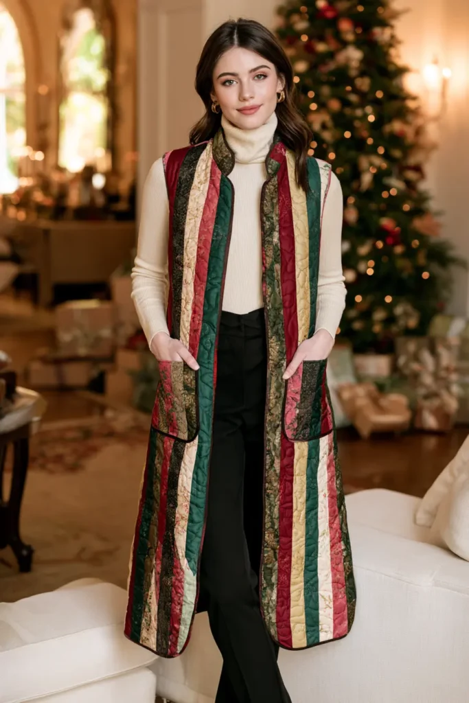 Longline Christmas Quilted Duster Vest