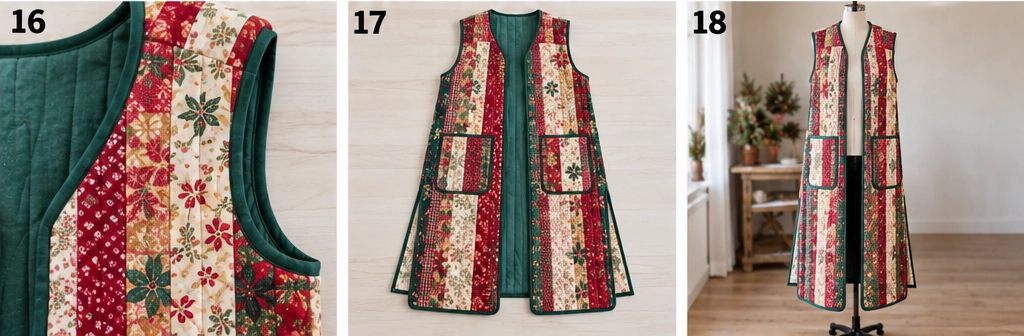 Longline Christmas Quilted Duster Vest