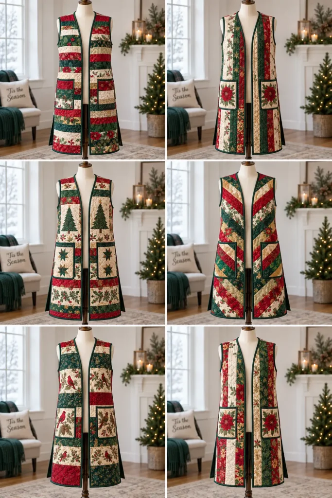 Longline Jelly Roll Christmas Duster Vest