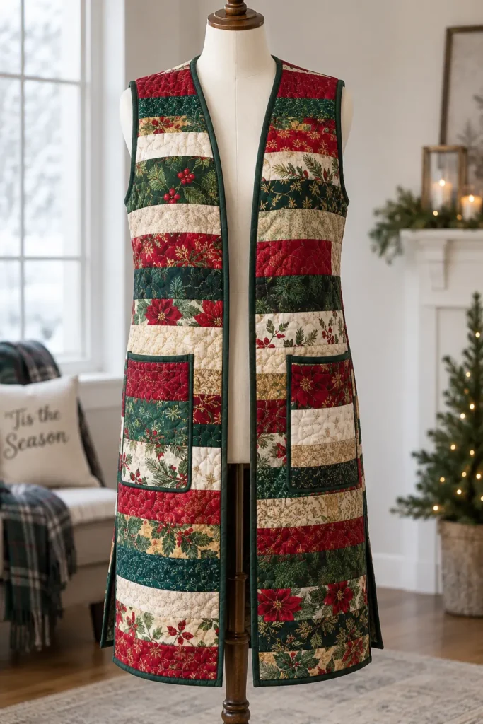Longline Jelly Roll Christmas Duster Vest