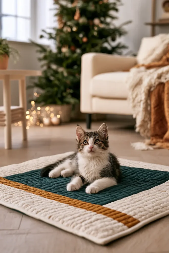 Modern Minimalist Scandi-Style Quilted Cat Sleeping Pad