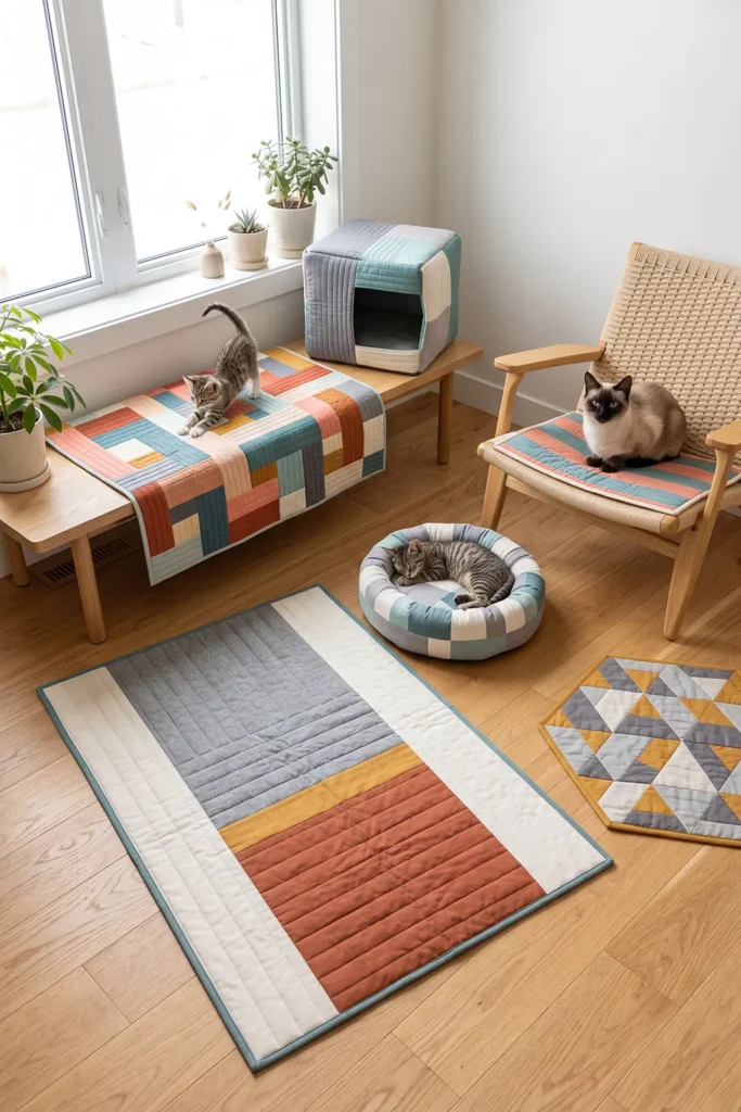 Modern Minimalist Scandi-Style Quilted Cat Sleeping Pad