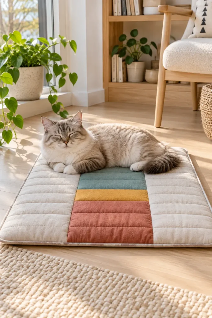 Modern Minimalist Scandi-Style Quilted Cat Sleeping Pad