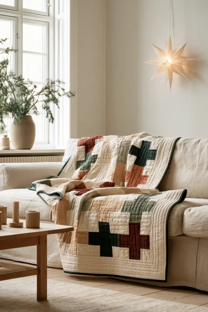 Modern Scandinavian Christmas Quilted Throw