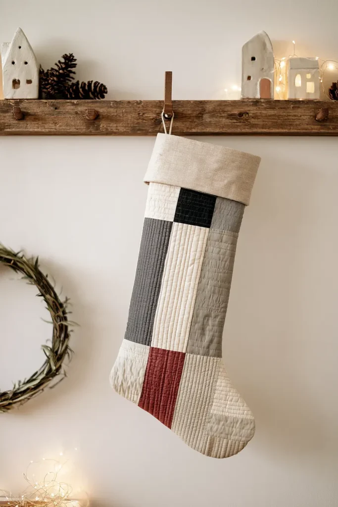Modern Scandinavian Quilted Christmas Stocking