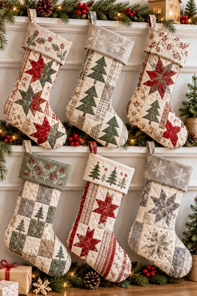 Modern Scandinavian Quilted Christmas Stocking