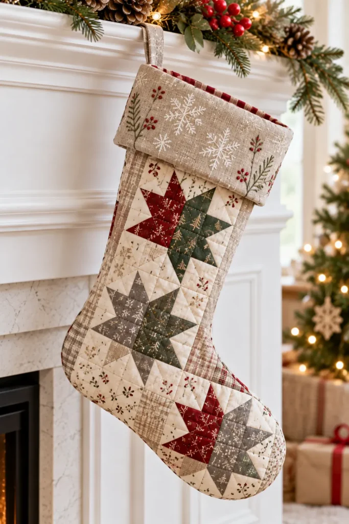 Modern Scandinavian Quilted Christmas Stocking