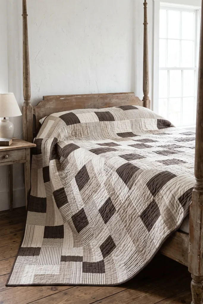 Neutral Rail Fence Quilt