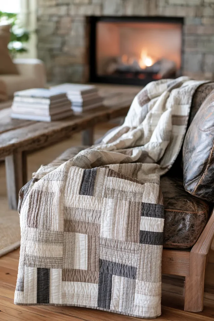 Neutral Rail Fence Quilt