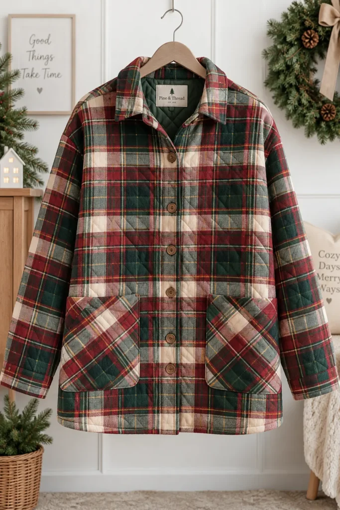 Plaid Quilted Christmas Shacket