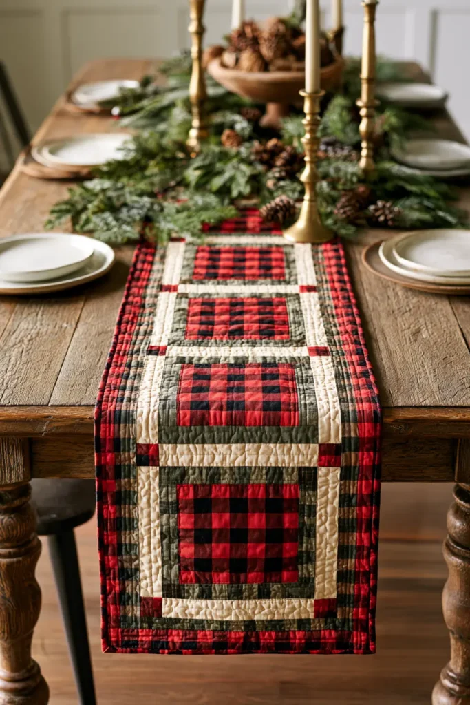 Plaid and Buffalo Check Christmas Table Runner