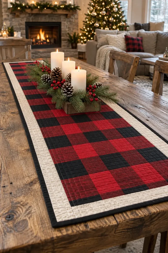 Plaid and Buffalo Check Christmas Table Runner