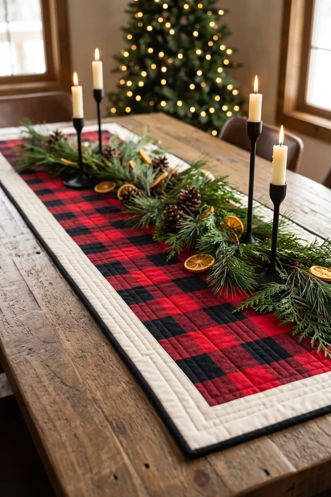 Plaid and Buffalo Check Christmas Table Runner
