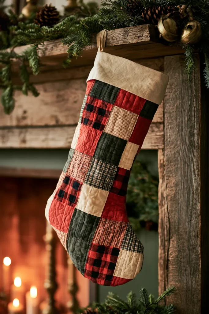 Plaid and Buffalo Check Quilted Christmas Stocking