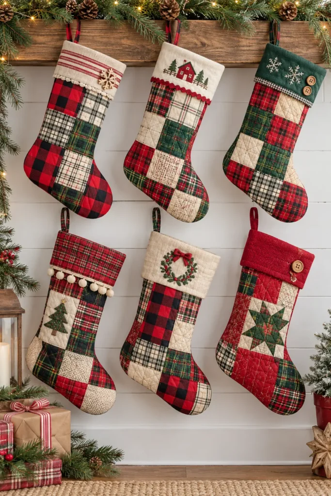 Plaid and Buffalo Check Quilted Christmas Stocking