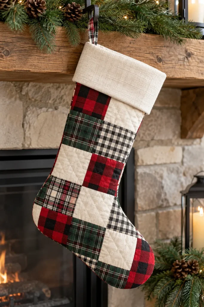 Plaid and Buffalo Check Quilted Christmas Stocking