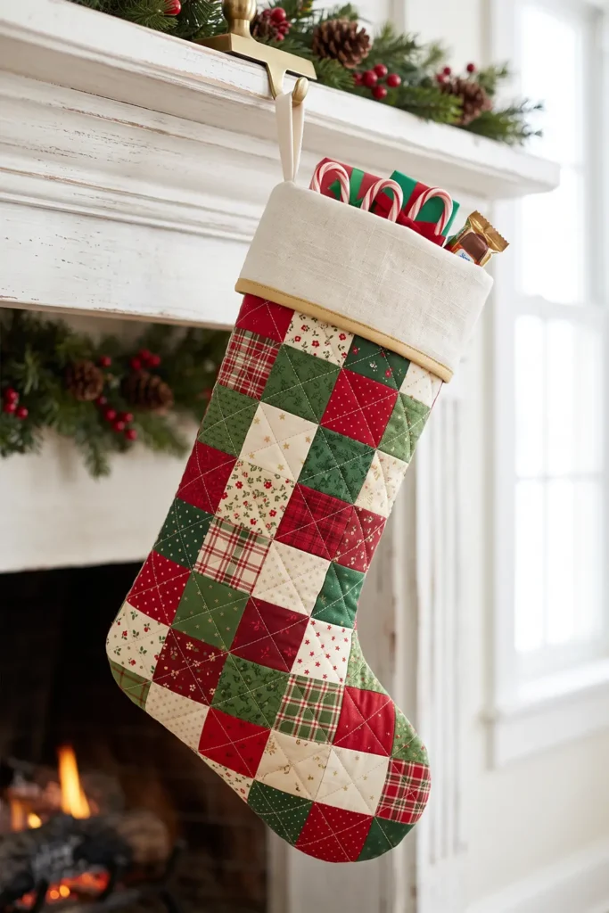 Plaid and Buffalo Check Quilted Christmas Stocking